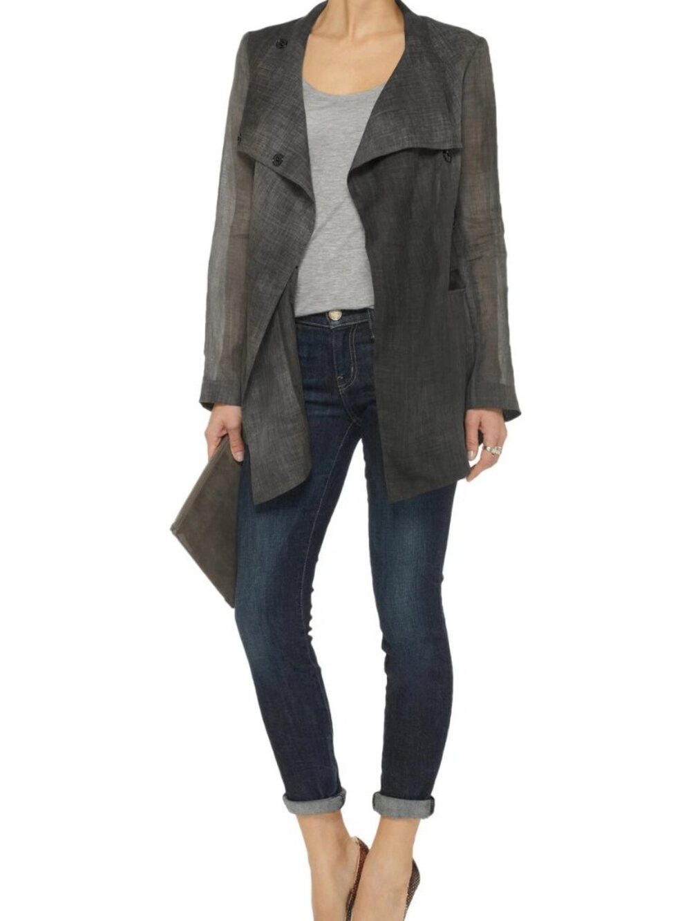 ELIZABETH AND JAMES Gray Vickie Ramie Voile Jacket NWT $495